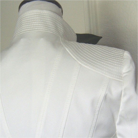 NWT DESIGNER MOTO BLAZER STAND COLLAR OFF WHITE BLACK LACE TRIM SIZE 2 WOMENS - Picture 5 of 12